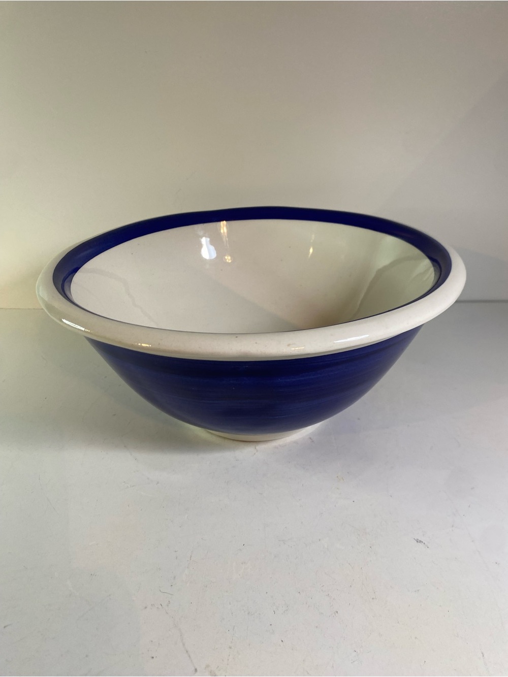 Himark Pottery Serving/Mixing White & Blue Swirl Glaze Bowl 11” Diameter Italy